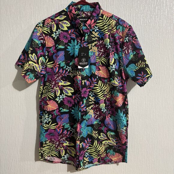 NEW Molokai Surf Short Sleeve Button Up Shirt Colorful Hawaiian Party Men’s M - Picture 9 of 9